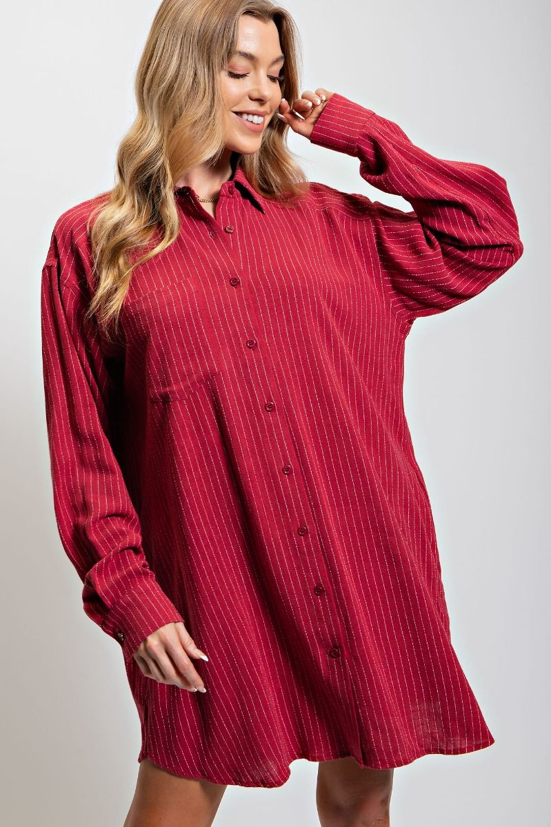 Red Pinstripe Shirt Dress