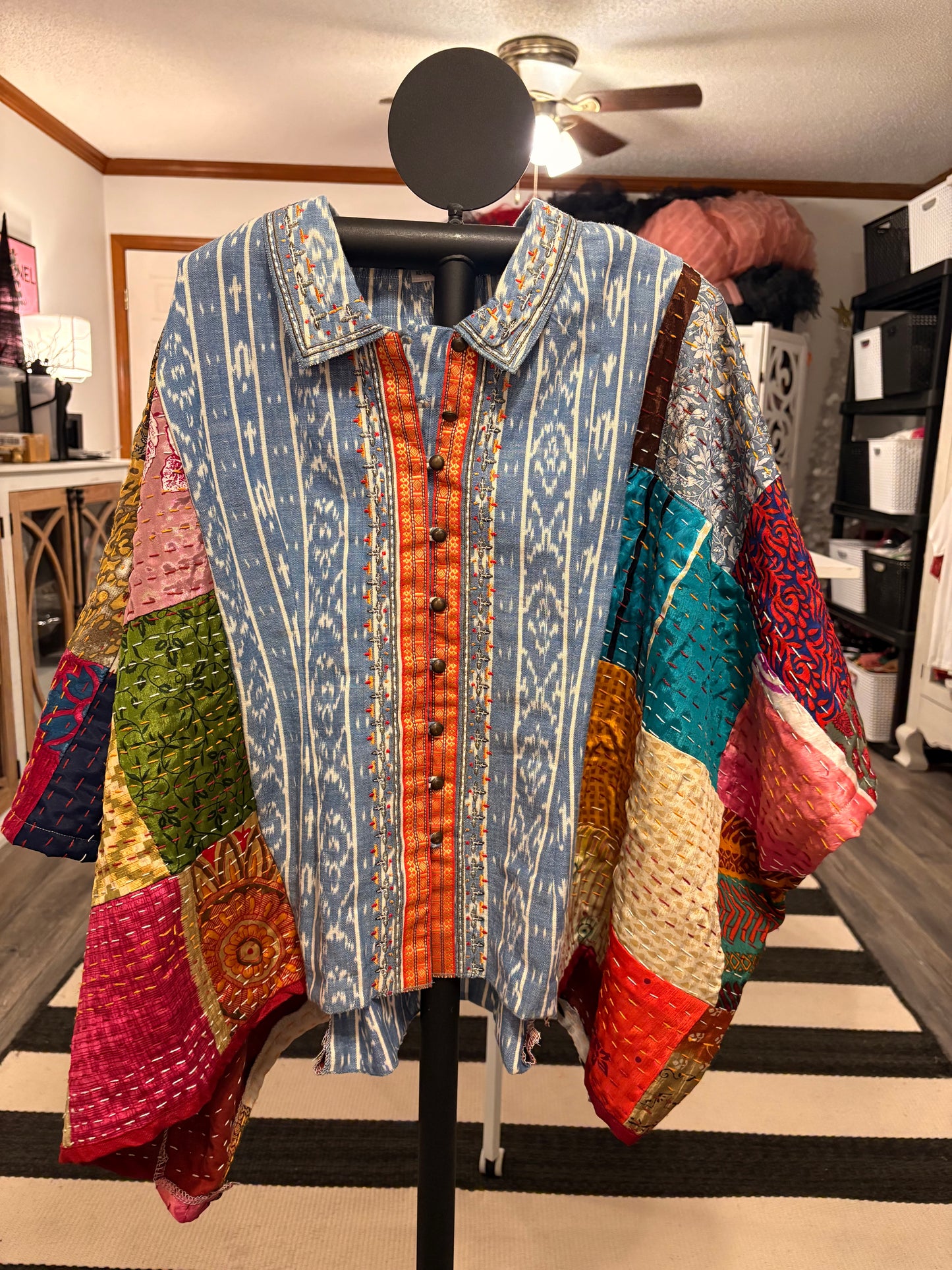 Carolyn Silk Kantha Poncho One Size Fits a Small to XL (petite)