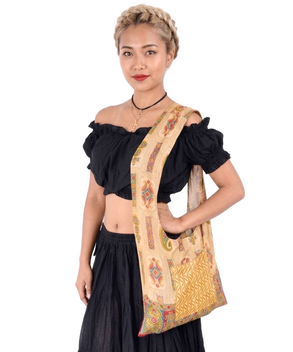Reusable Floral Printed Jhola shoulder hobo bag with pocket