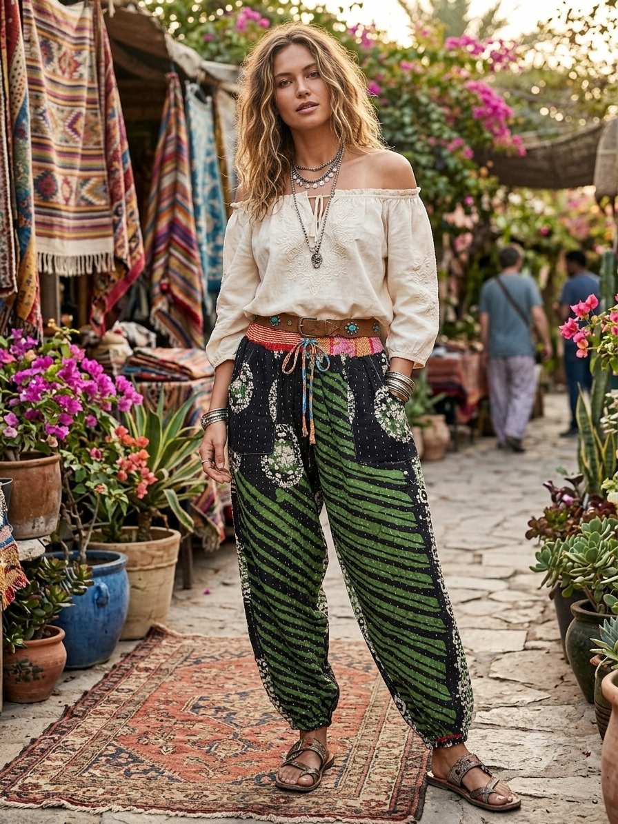 Patti Women Vintage Kantha Quilt Cotton Reversible Harem Pant One Size Fits Size 4-16