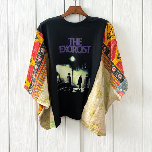 Exorcist Upcycled Kantha Closed Side Poncho Fits a Small to 3X Super Oversized