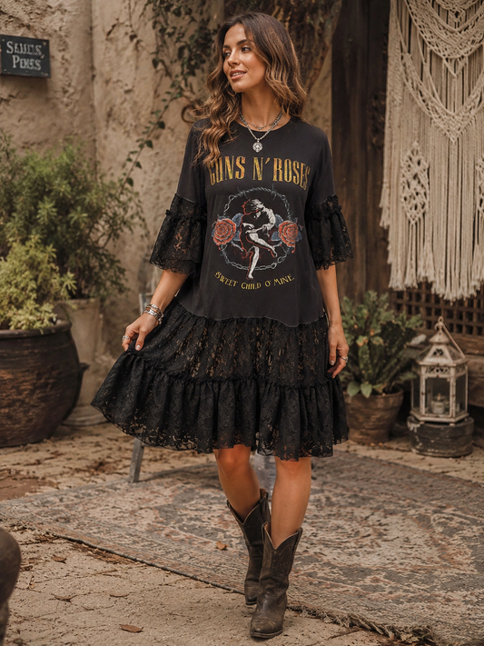 Sweet Child of Mine Lace Tee Dress OVERSIZED Fits a Small to Large