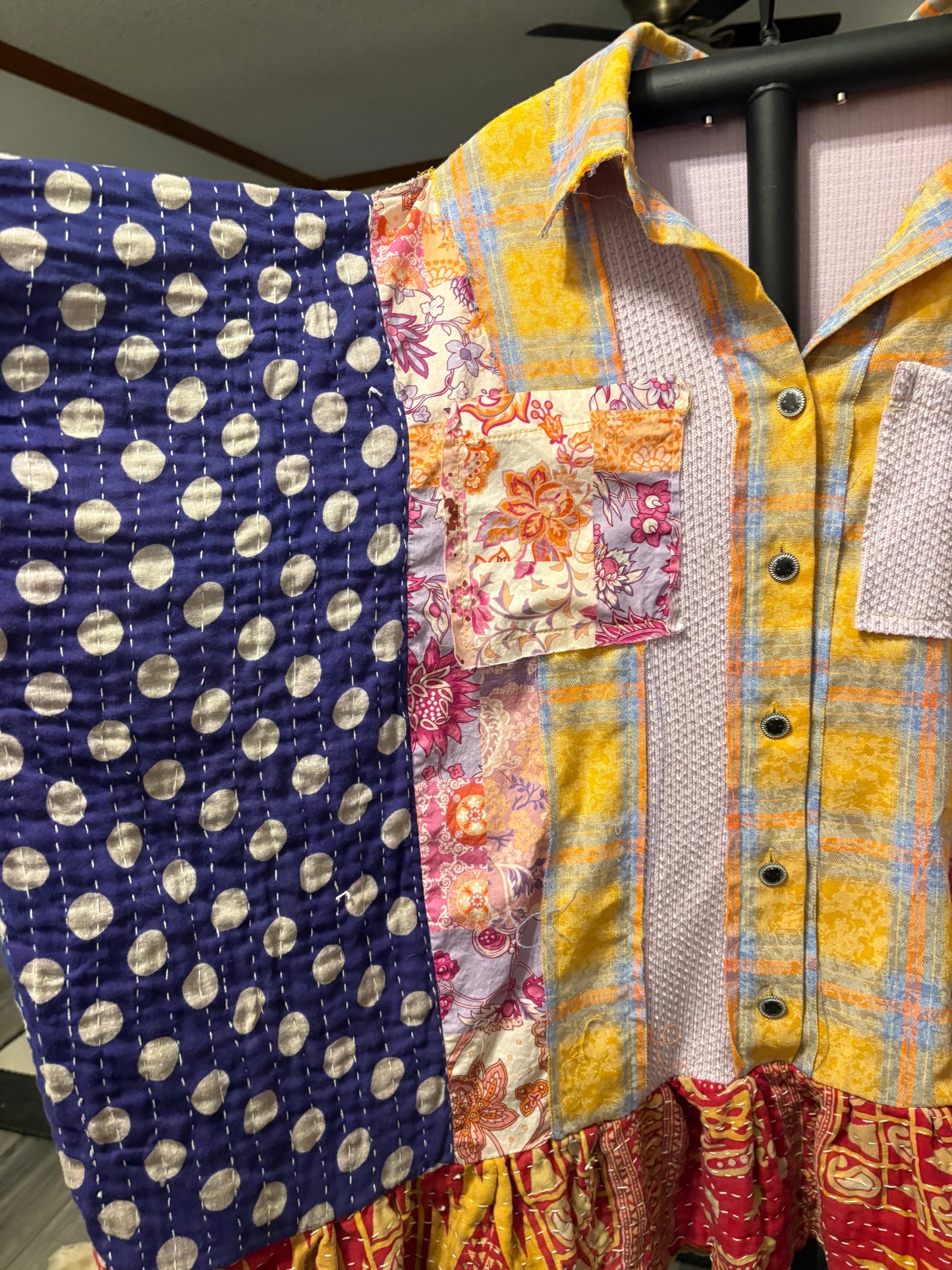 Winter Sunshine Upcycled Vintage Kantha Dress/Long Shirt One Size Fits Most