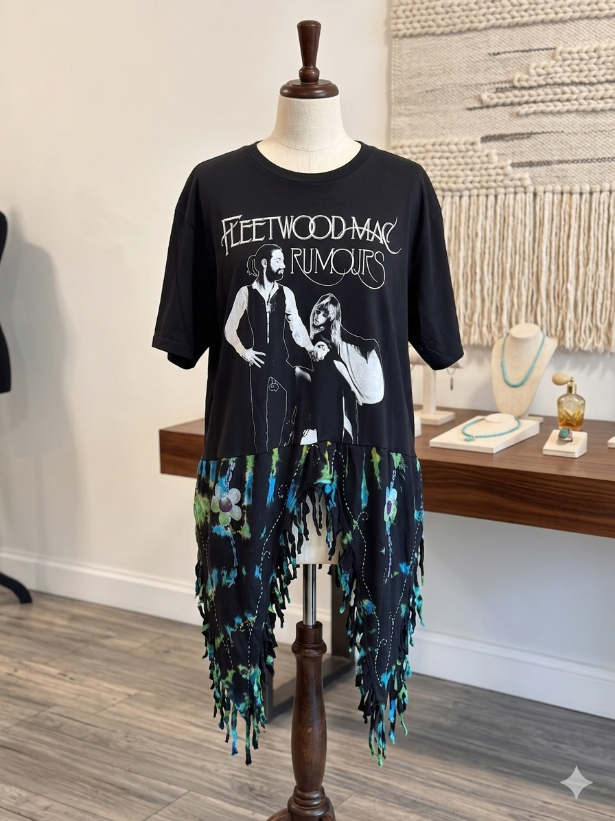 Don’t Stop Upcycled Fringed Bottom Tee Dress Fits a Small to 2X