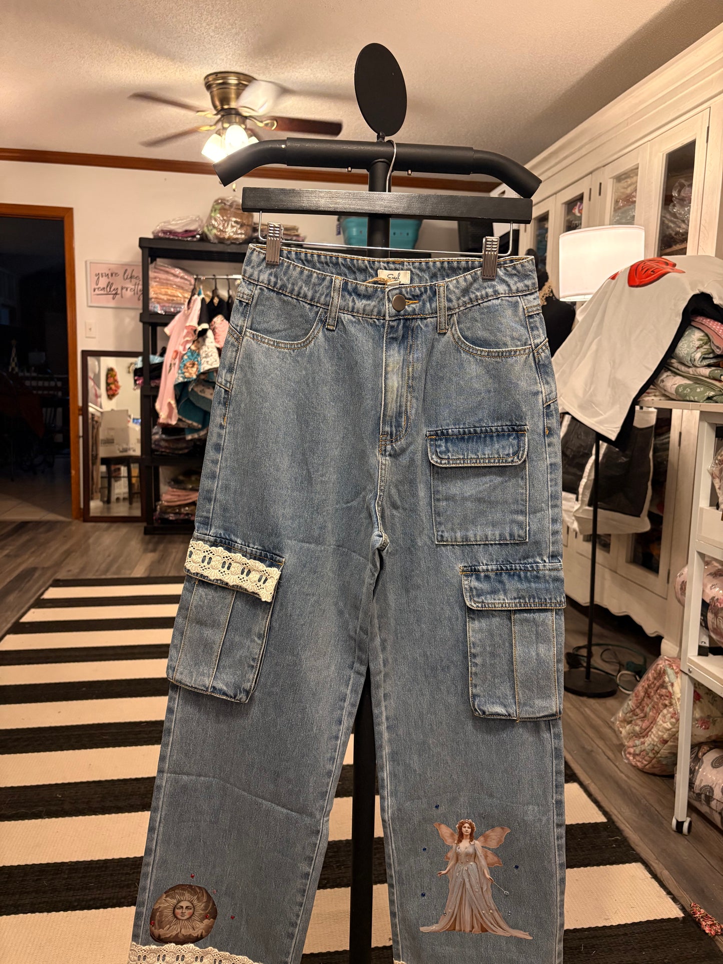 Blaire Refashioned Junk Jean Cargo Pants Size Small 2/4