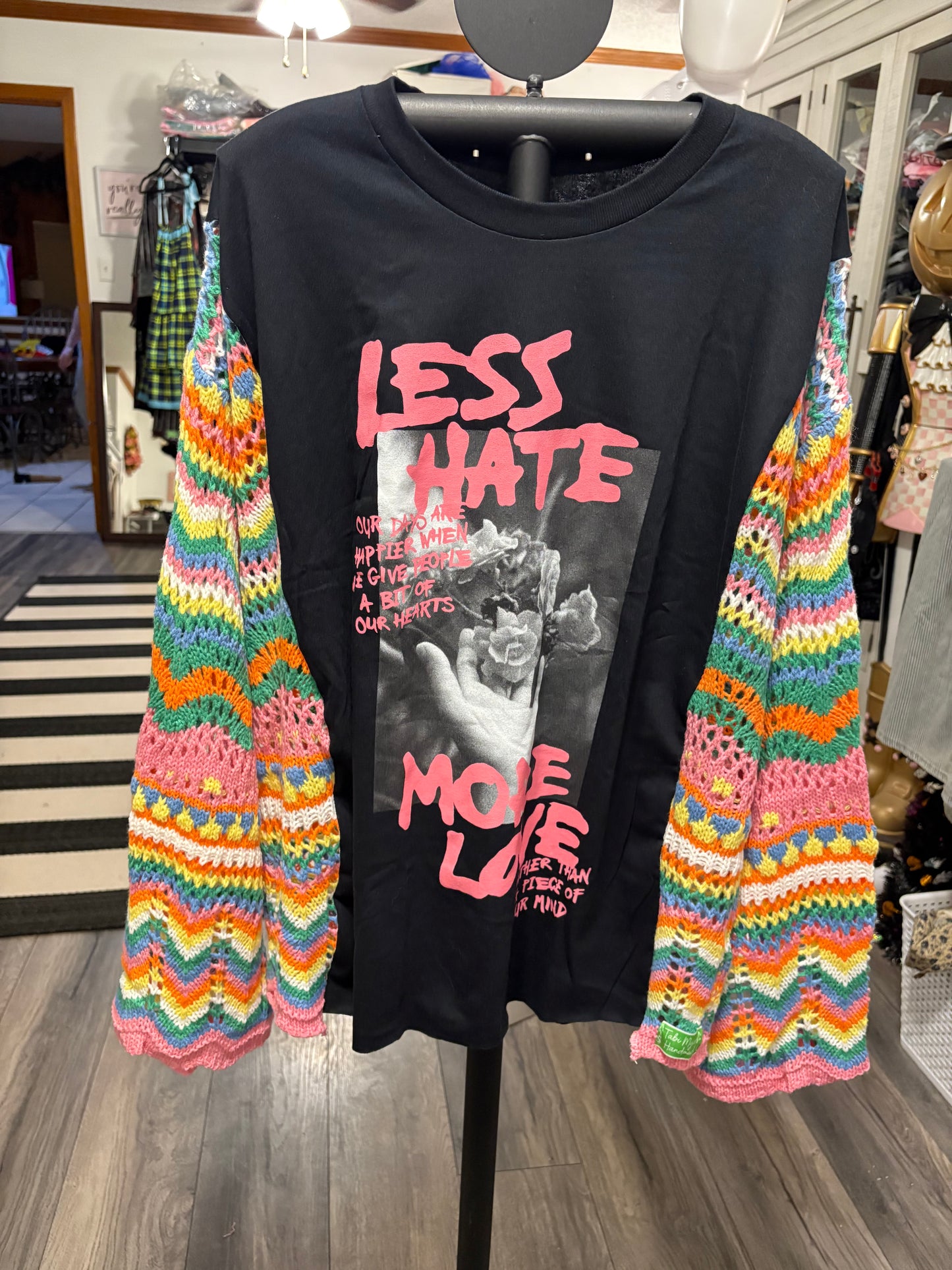 More Love Upcycled Drop Sleeve Sweater One Size Fits a Small to XXL