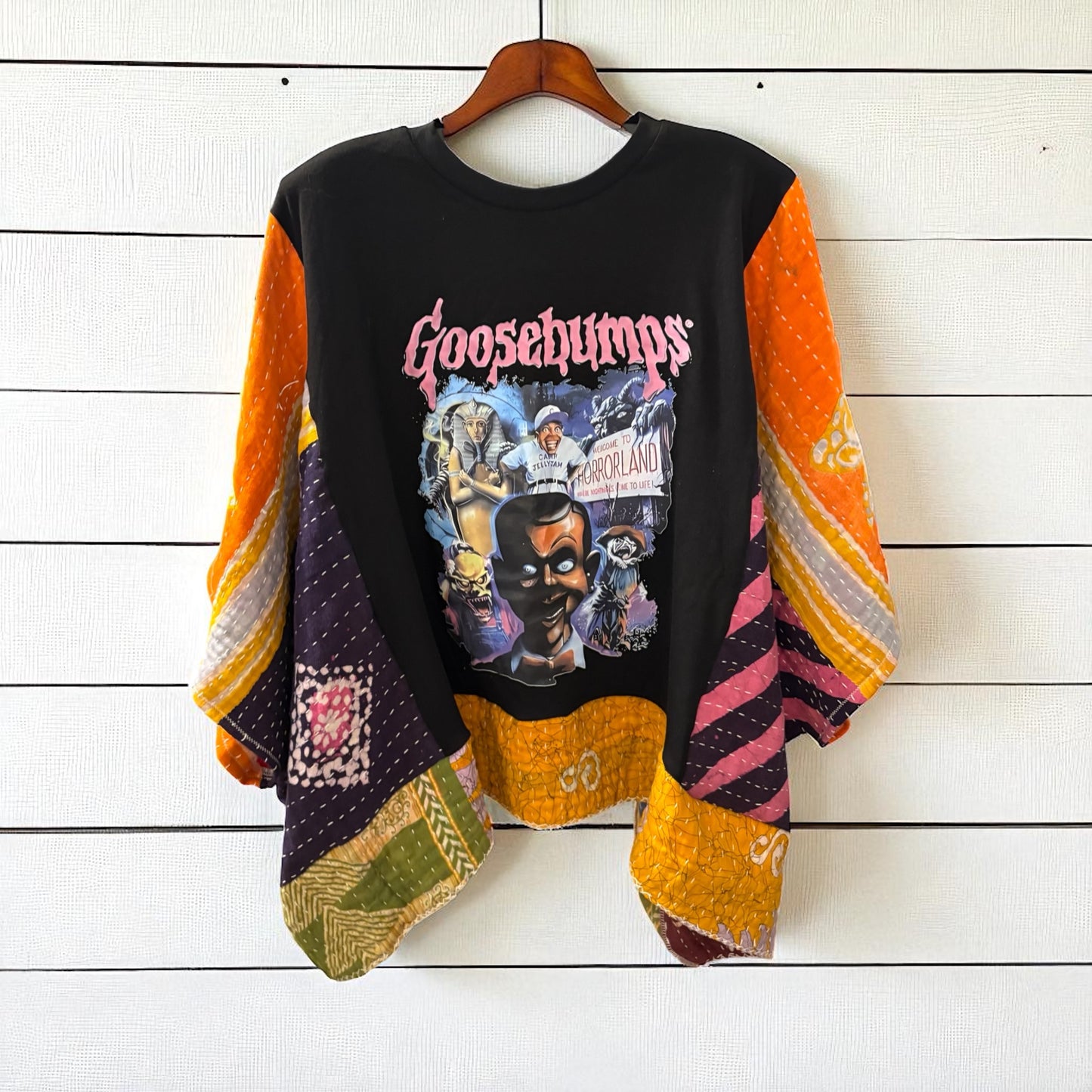 Goosebumps Upcycled Kantha Closed Side Poncho Fits a Small to 3X Super Oversized