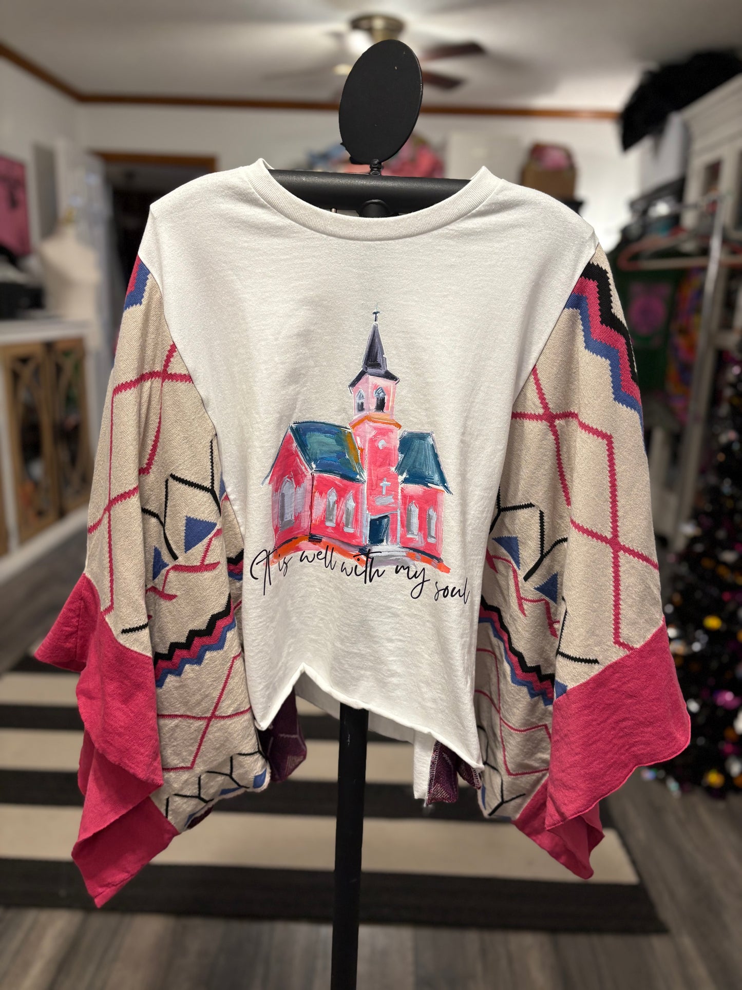 It Is Well Upcycled Drop Sleeve Poncho One Size Fits a Small to XL