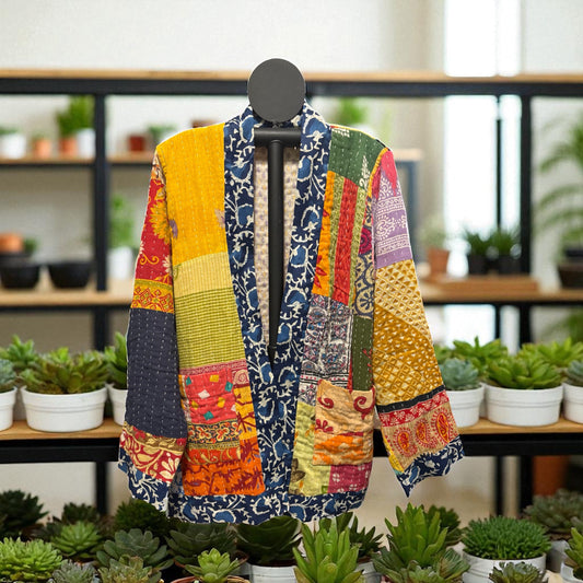 Jackie Reversible Kantha Quilted Sari Jacket Fits a Small to Large