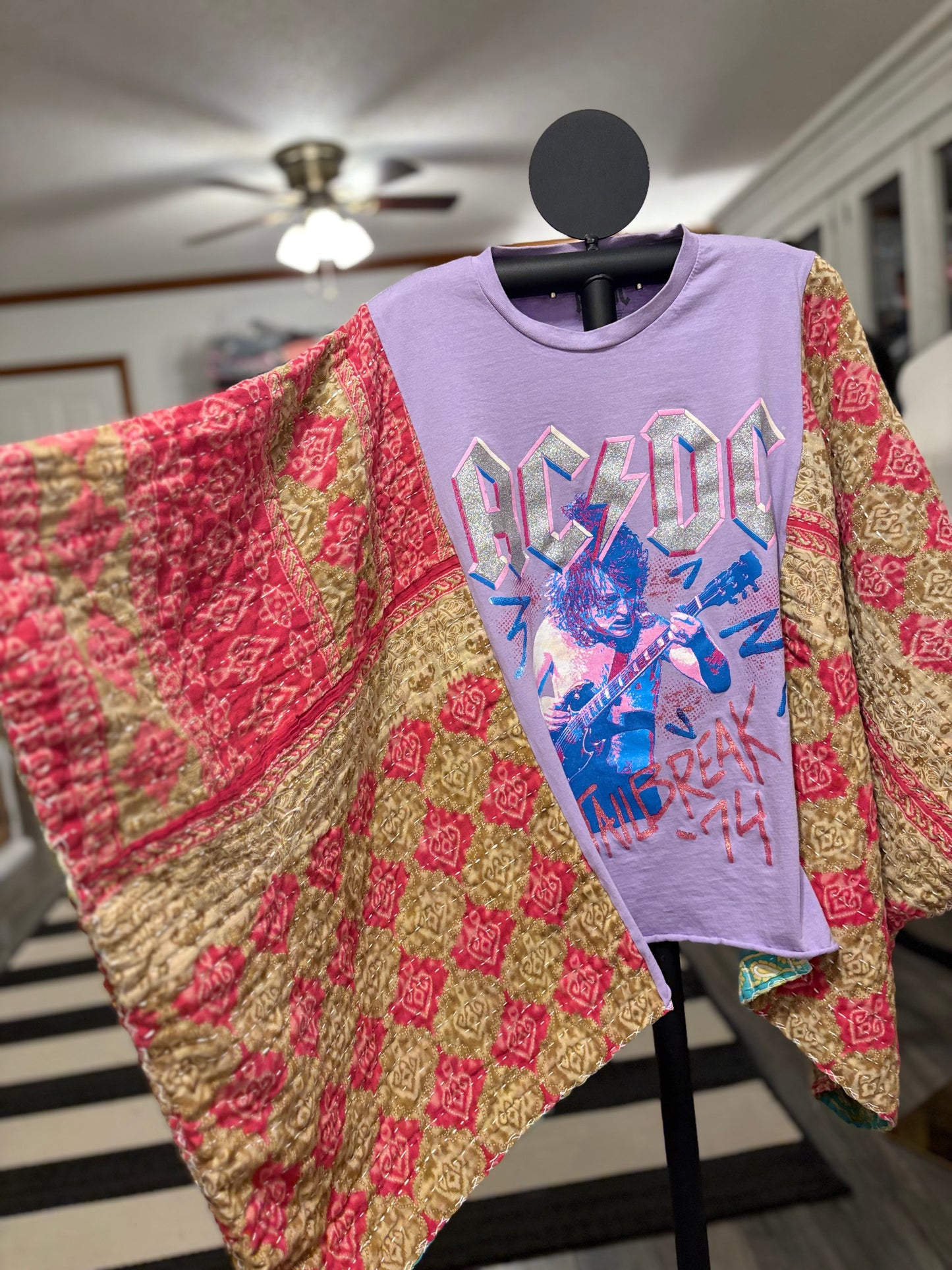 AC/DC Upcycled Vintage Kantha Poncho Tee One Size Fits A Small to XXL (6-16)