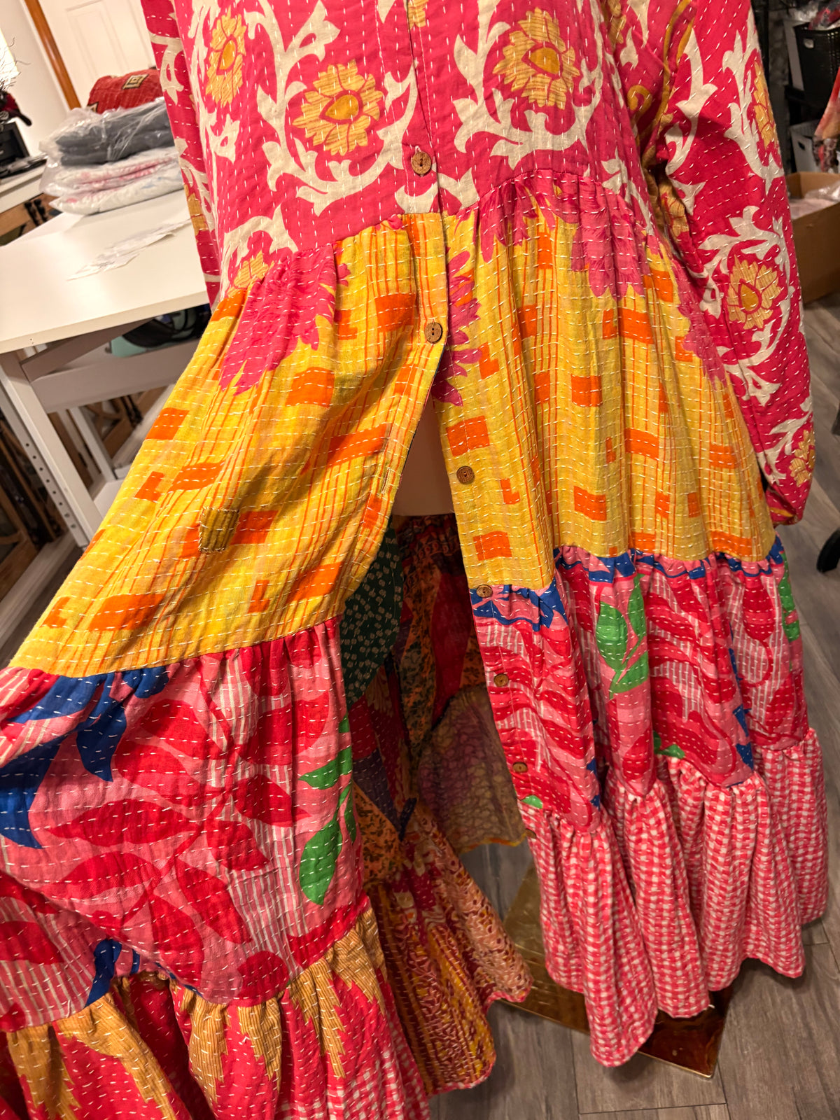 Lisa Vintage Kantha Duster Maxi Dress One Size Fits Small to 3X 2-22