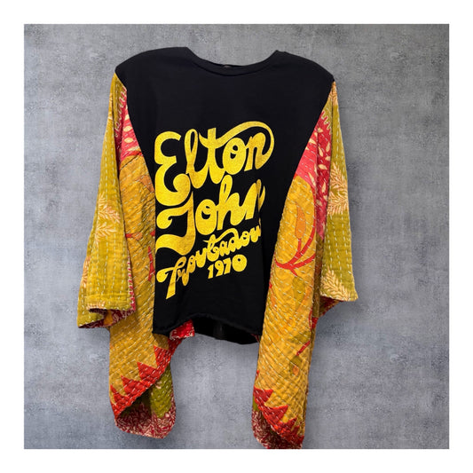 Troubadour Upcycled Vintage Kantha Quilt Poncho Tee One Size Fits a Small to XXL