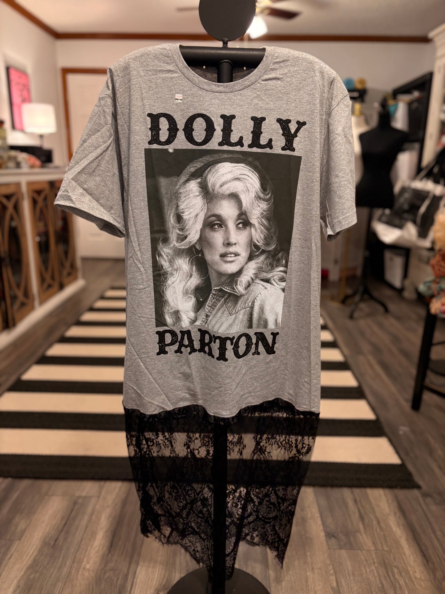 Grits and Guts Lace and Fringe Bottom Tee Dress OVERSIZED Fits a Small and Large
