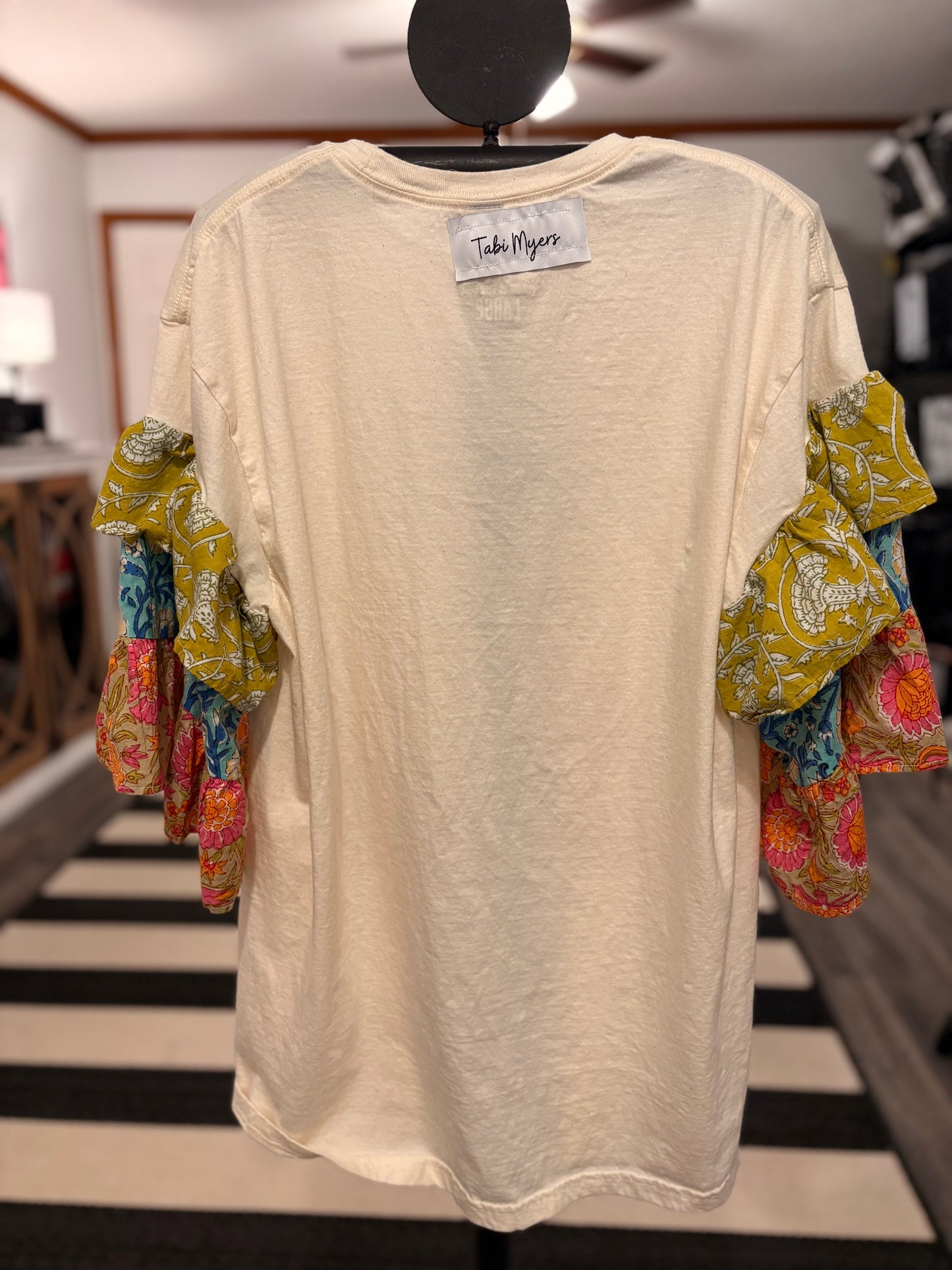 No Opinion Upcycled Ruffle Sleeve Tee Fits a Small to Large