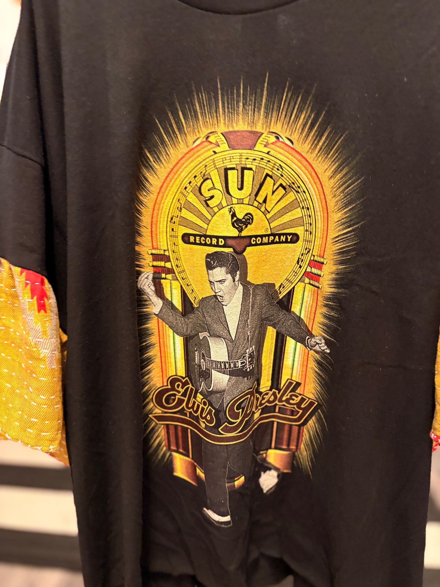 Sun Elvis Upcycled Vintage Kantha Sleeve Tee Fits a Small to 2X