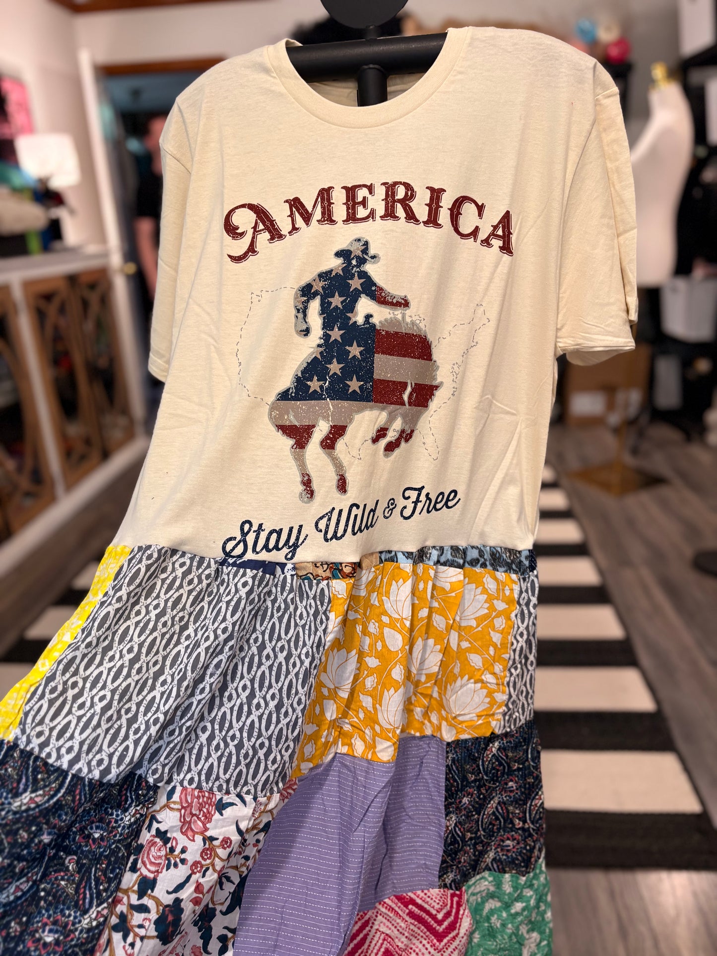 America Wild and Free Upcycled Patchwork Dress One Size Fits a Small to XL