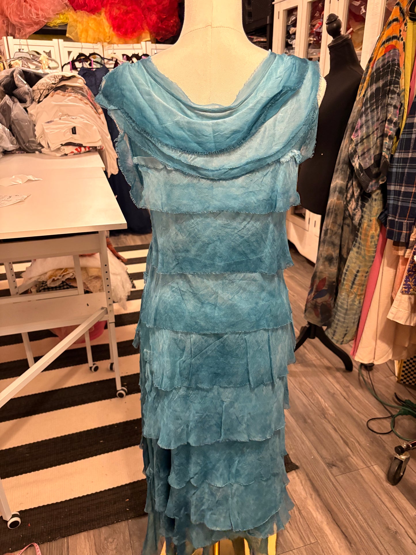 Telly Silk Ruffle Knit Maxi Dress One Size Fits Small to XL 2-14