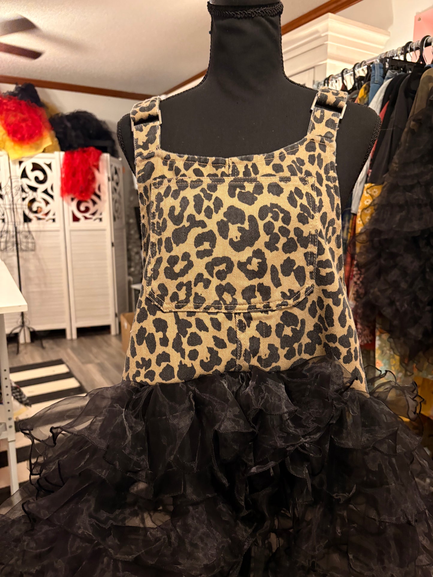 Ruffles and Spots Overall Dress Fits a Size Medium to Large 8/10