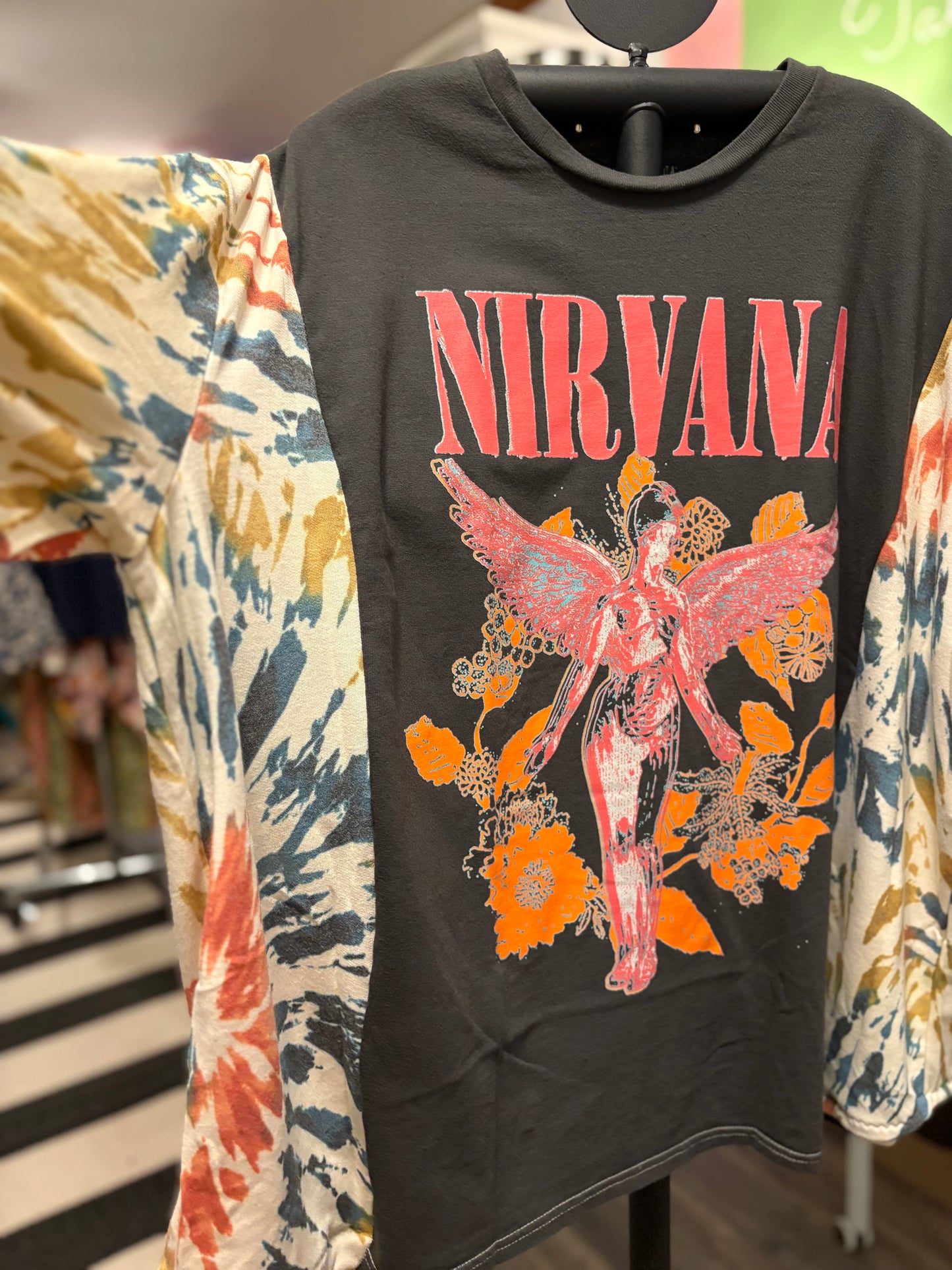 Nirvana Upcycled Drop-Sleeve Tee One Size Fits a Small to XXL
