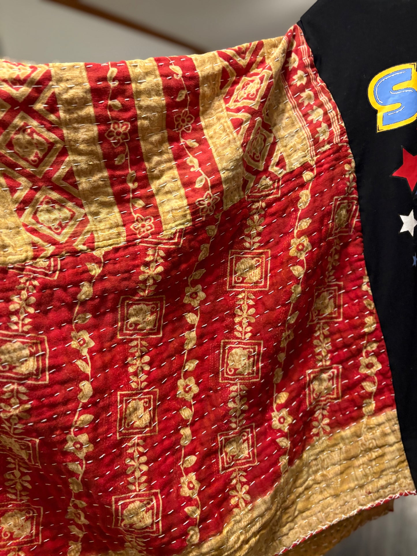 Sonic Upcycled Vintage Kantha Poncho Tee Fits A Size Small to XXL