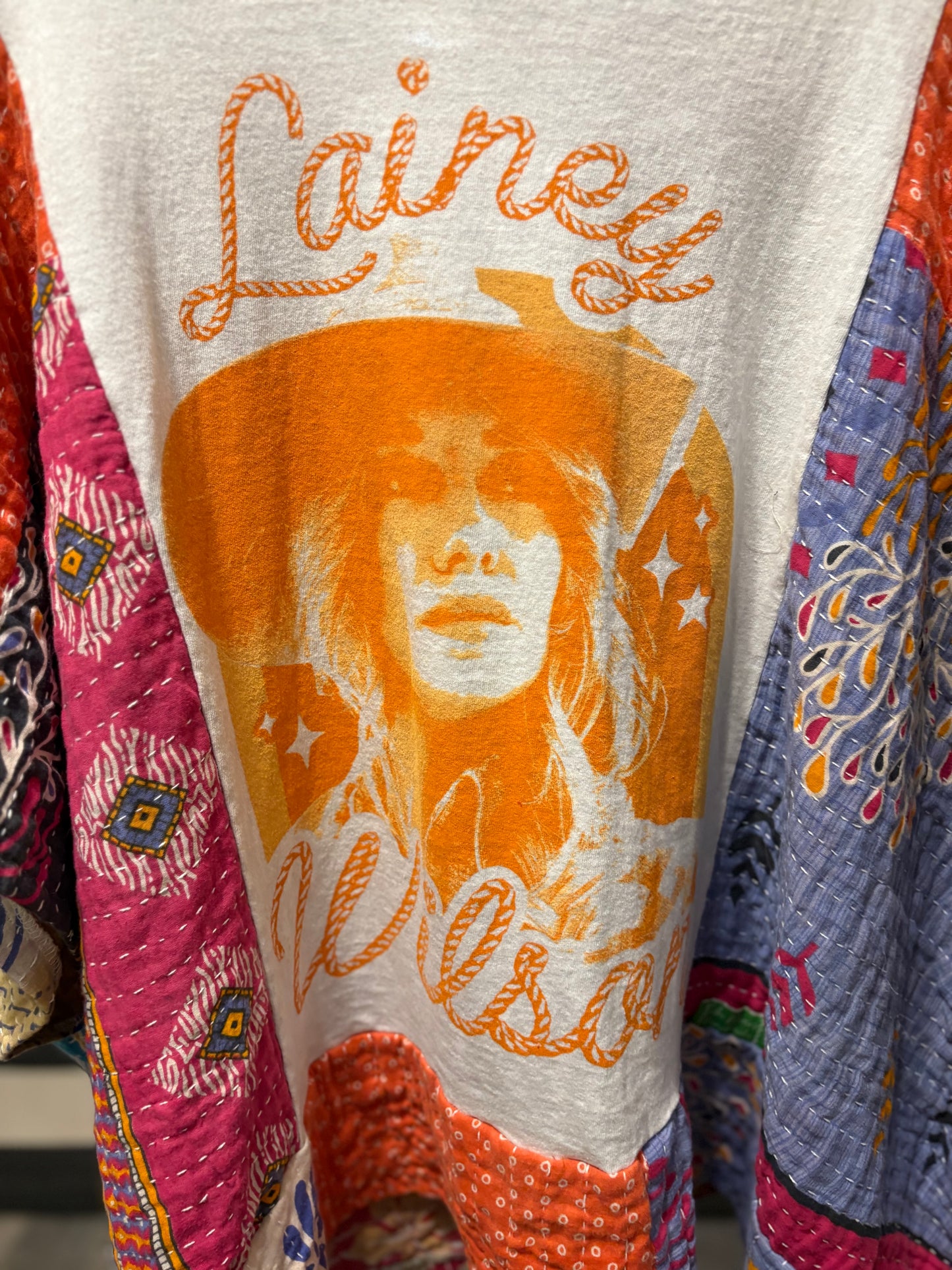 Lainey Upcycled Vintage Kantha ART Poncho Tee Fits A Size Small to 3X