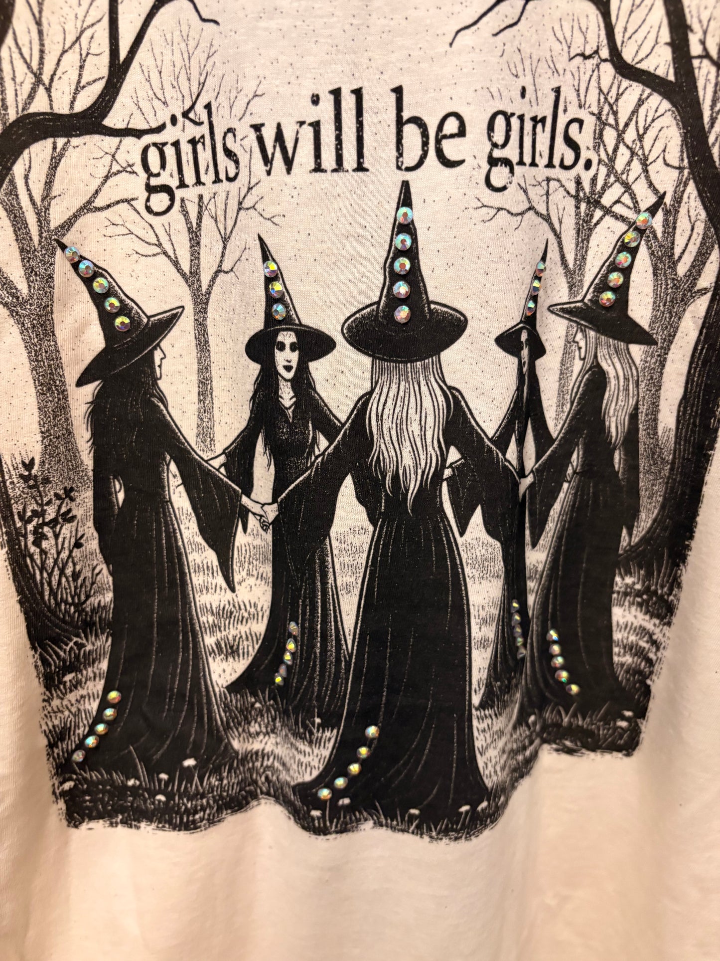 Girls Will Be Girls Rhinstone Tee with Chiffon Sleeves.. One Size Fits a Small to Large