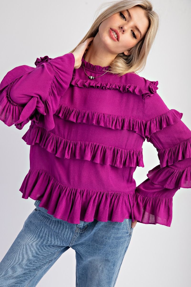 Magenta Tiered Ruffle Blouse
