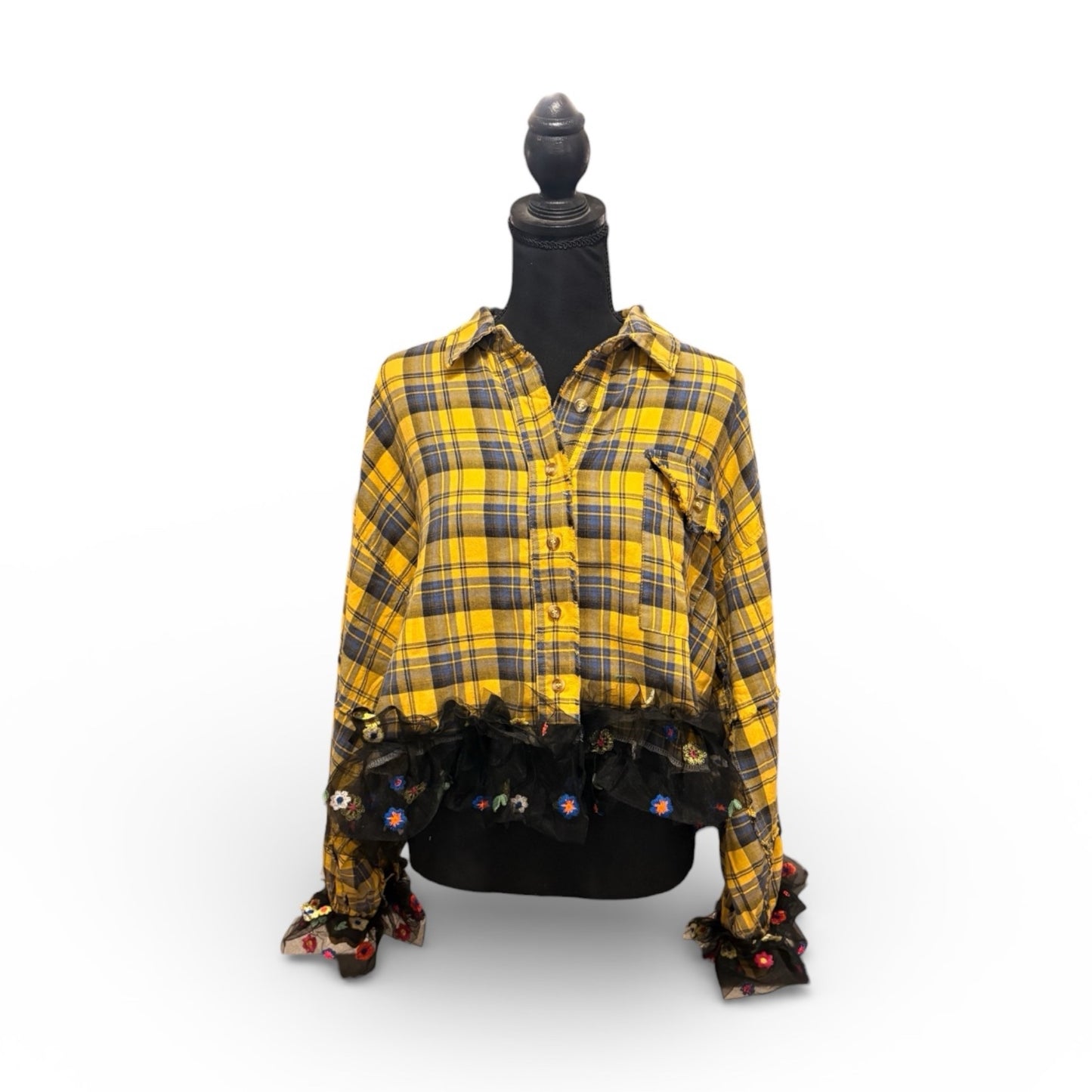 Marian Upcycled Oversized Frayed Flannel Tutu Top One Size Fits a Small to XXL