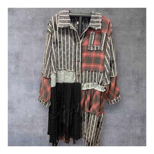 Rockstar Upcycled Denim Patchwork Dress/Long Top One Size Fits Most