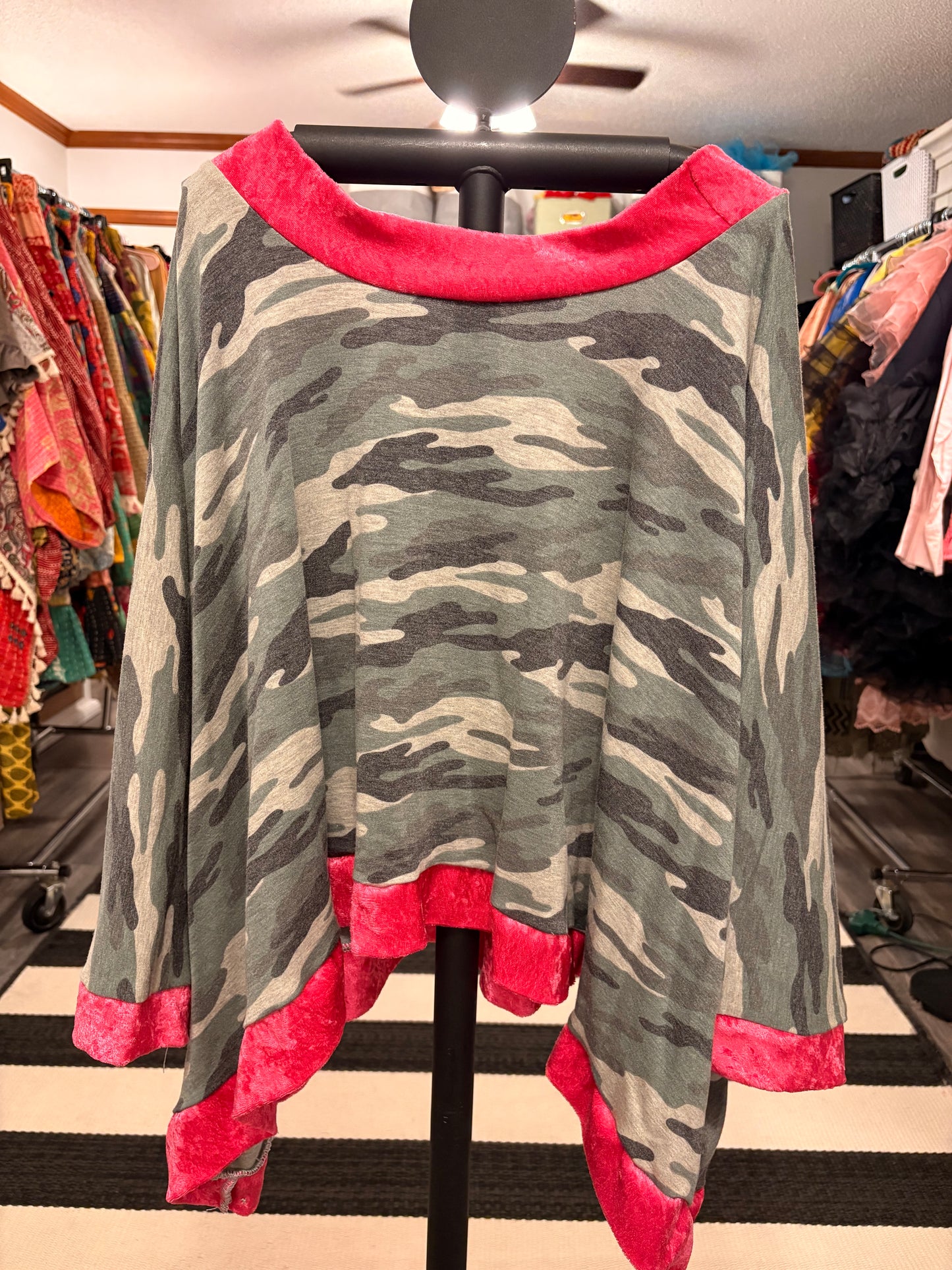 Camo and Hot Pink Velvet Rebel Top One Size Fits a Large to XXL