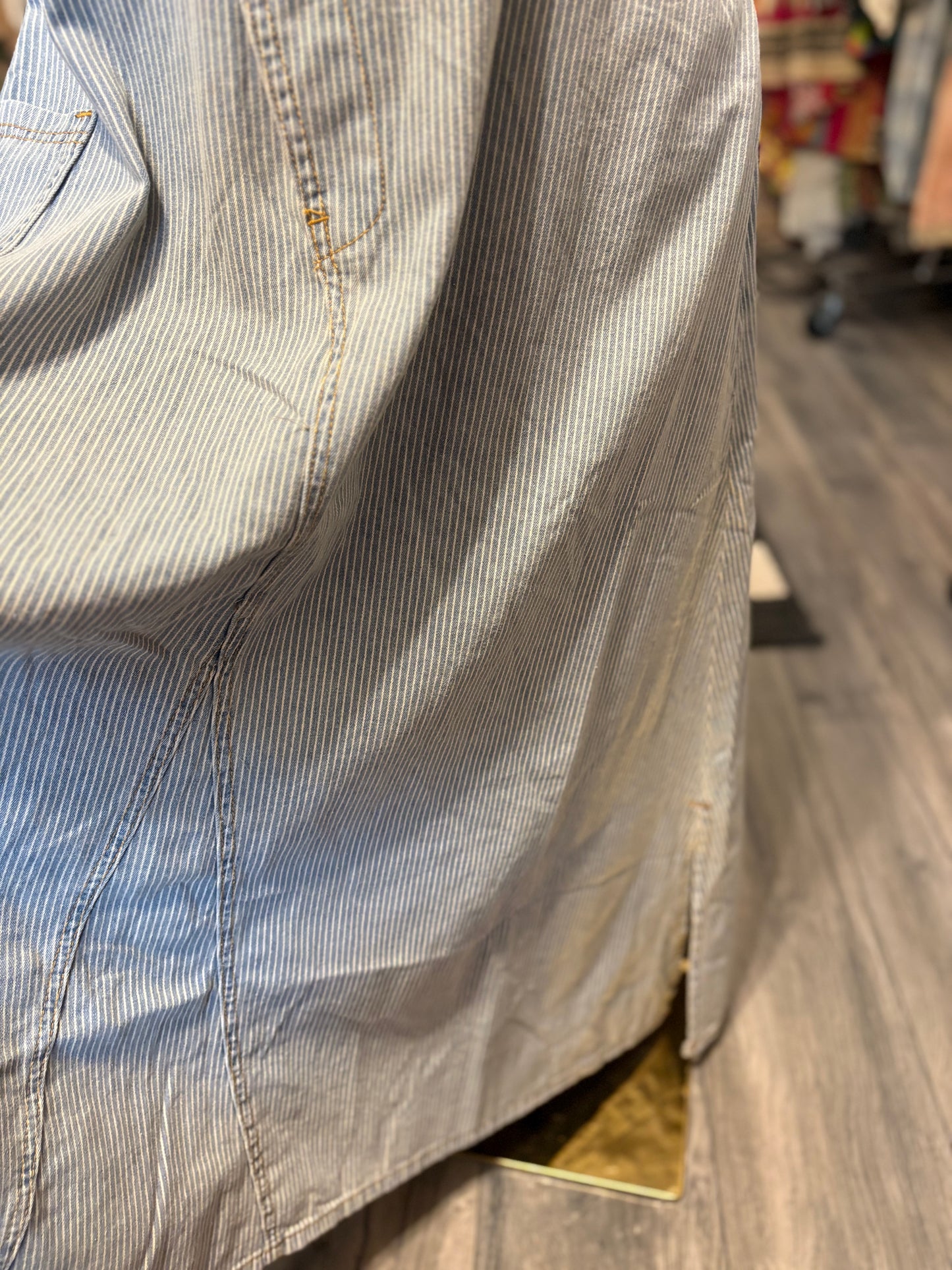 Striped Denim Overall Maxi Dress