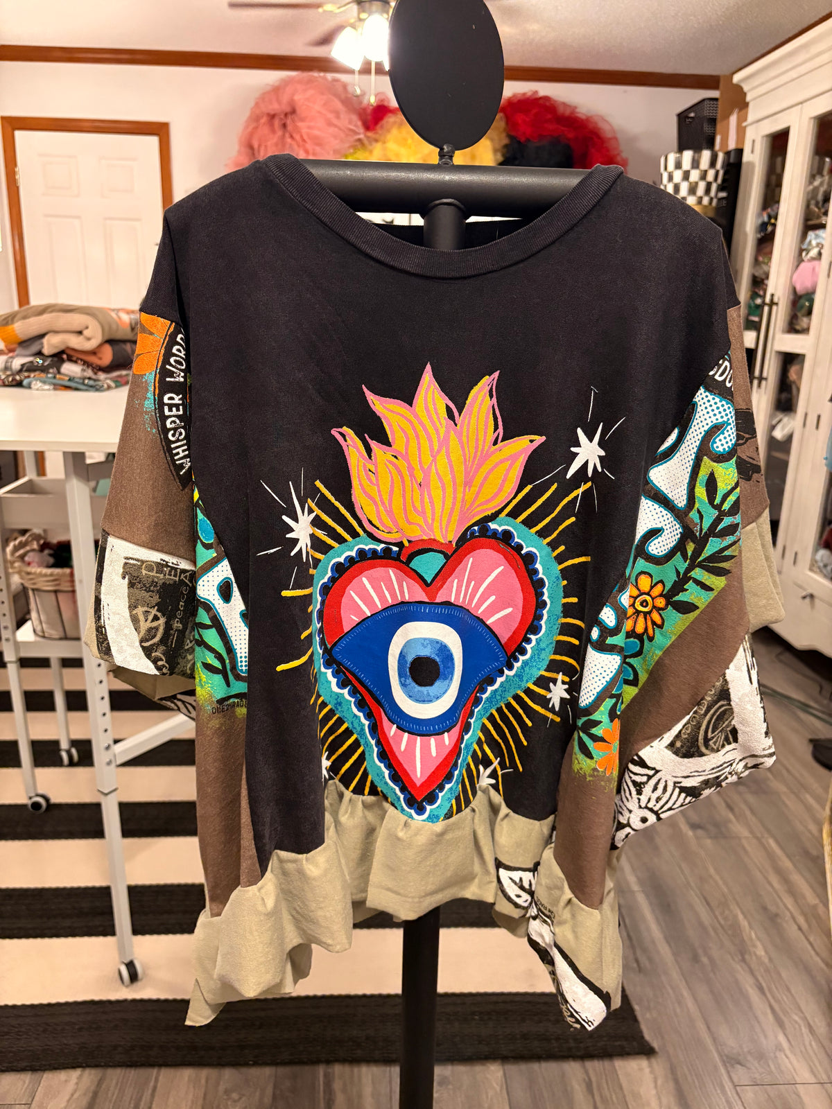 Eyeconic Peace Patchwork Ruffle Tee One Size fits a Small to 3X