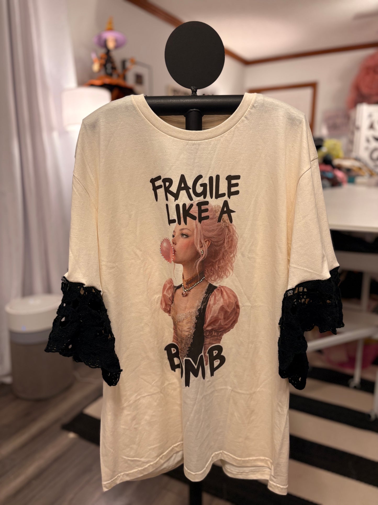 Fragile Glam Crochet Sleeve Tee One Size Fits a Small to Large