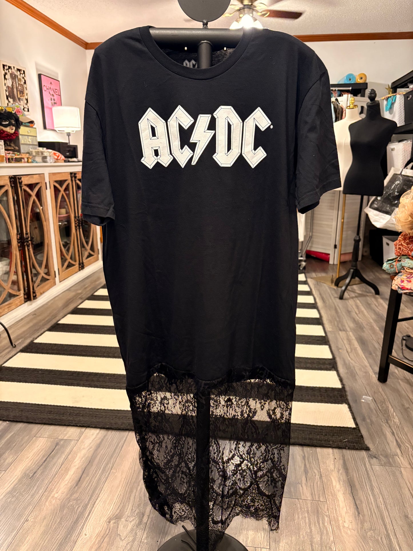 Let’s Rock Lace Bottom Tee Dress OVERSIZED Fits a Small and Large