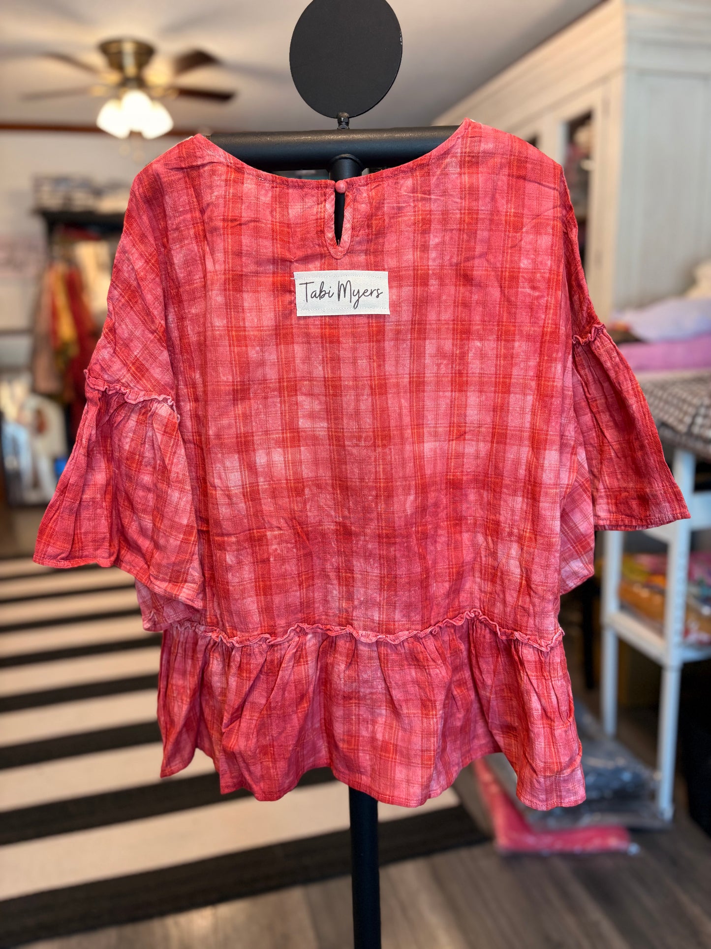 Yee Haw Upcycled Ruffle Plaid Top OVERSIZED Fits a Medium
