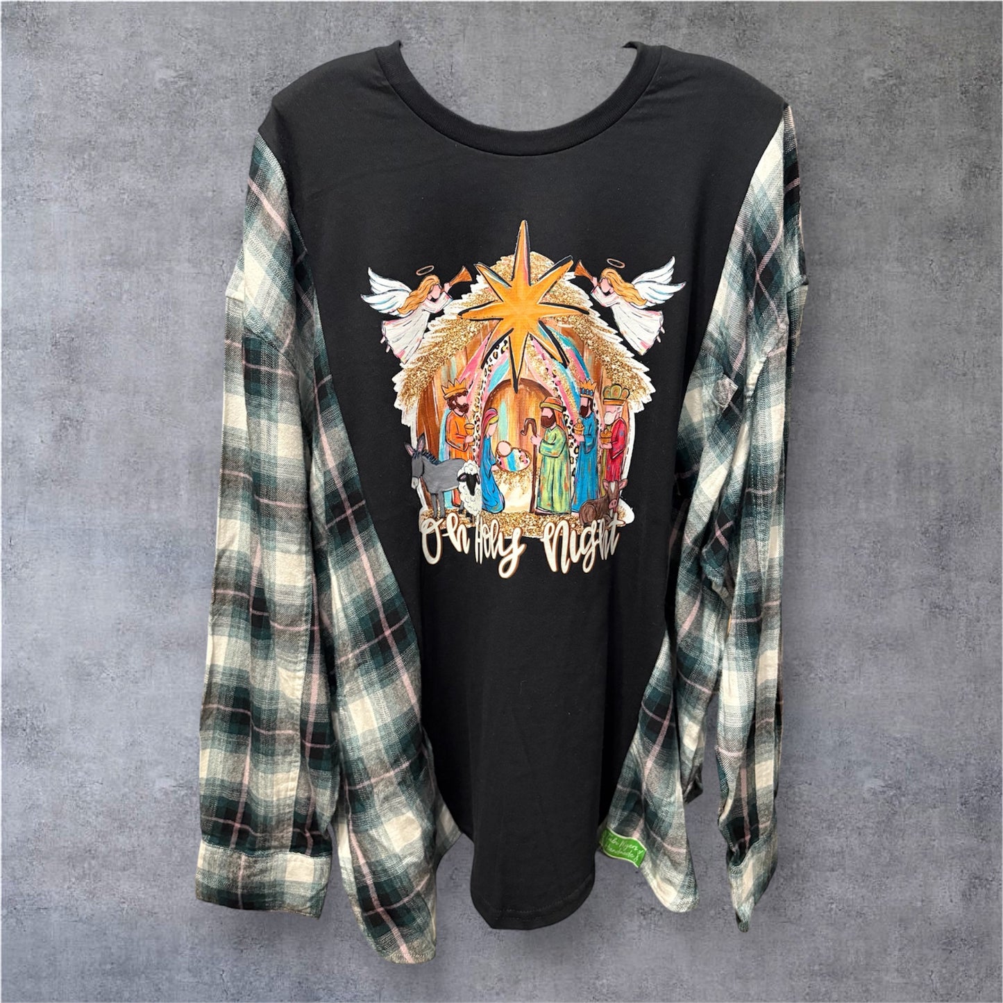 Oh Holy Night Flannel Tee One Size Fits a Large to 3X Oversized
