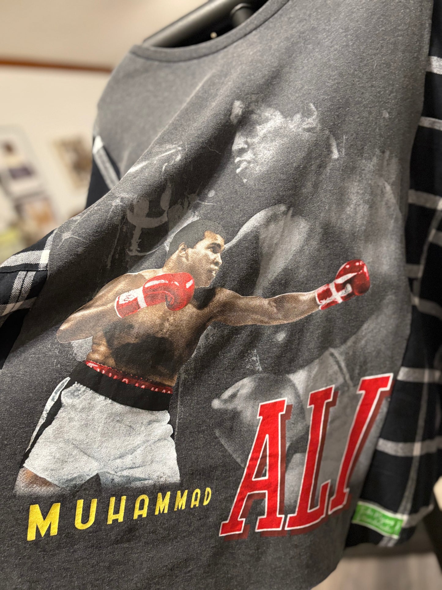 Muhammad Ali Upcycled Drop-Sleeve Tee Flannel One Size Fits a Large to XXL