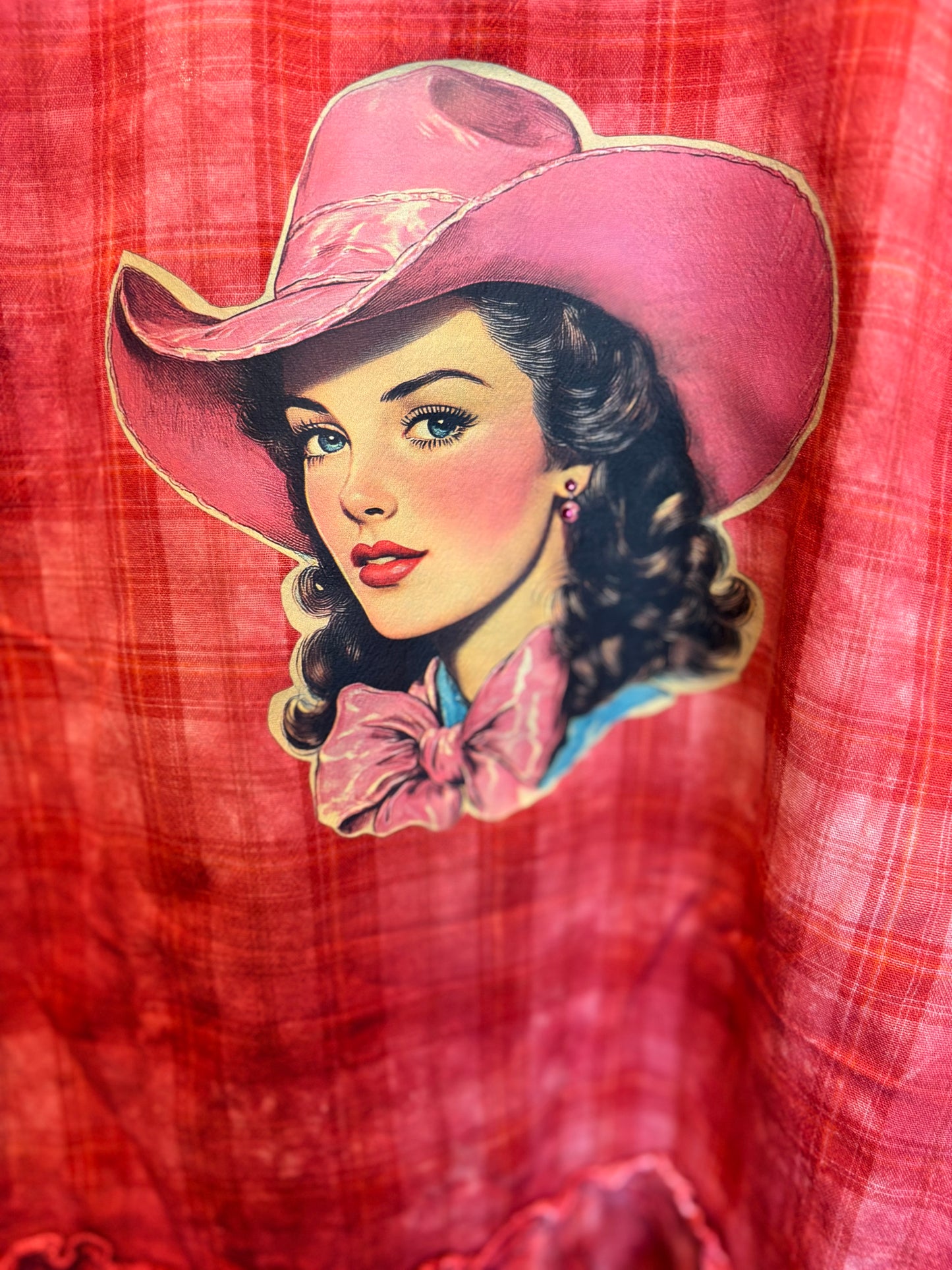 Yee Haw Upcycled Ruffle Plaid Top OVERSIZED Fits a Medium