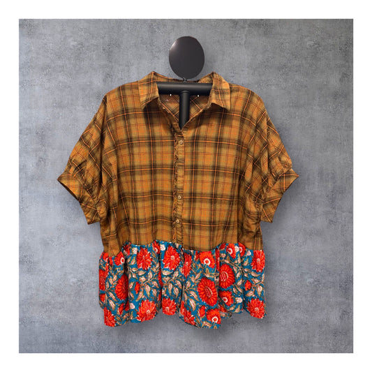 Olivia Upcycled Oversized Frayed Plaid Top One Size Fits a Small to XXL