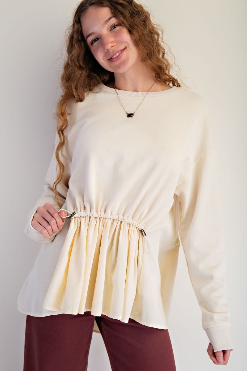 Mauve Terry Knit Ruffle Bottom Pullover