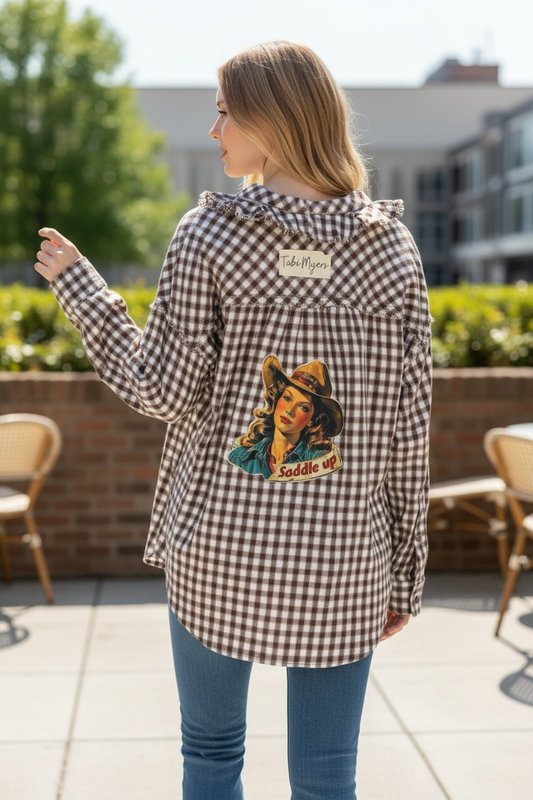 Saddle Up “Junk” Frayed Gingham Shirt Fits a Small