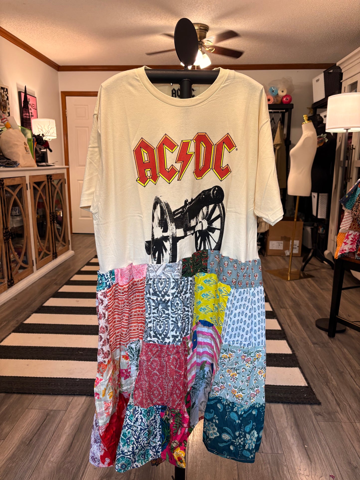 AC/DC Upcycled Patchwork Dress One Size Fits an Small to XXL