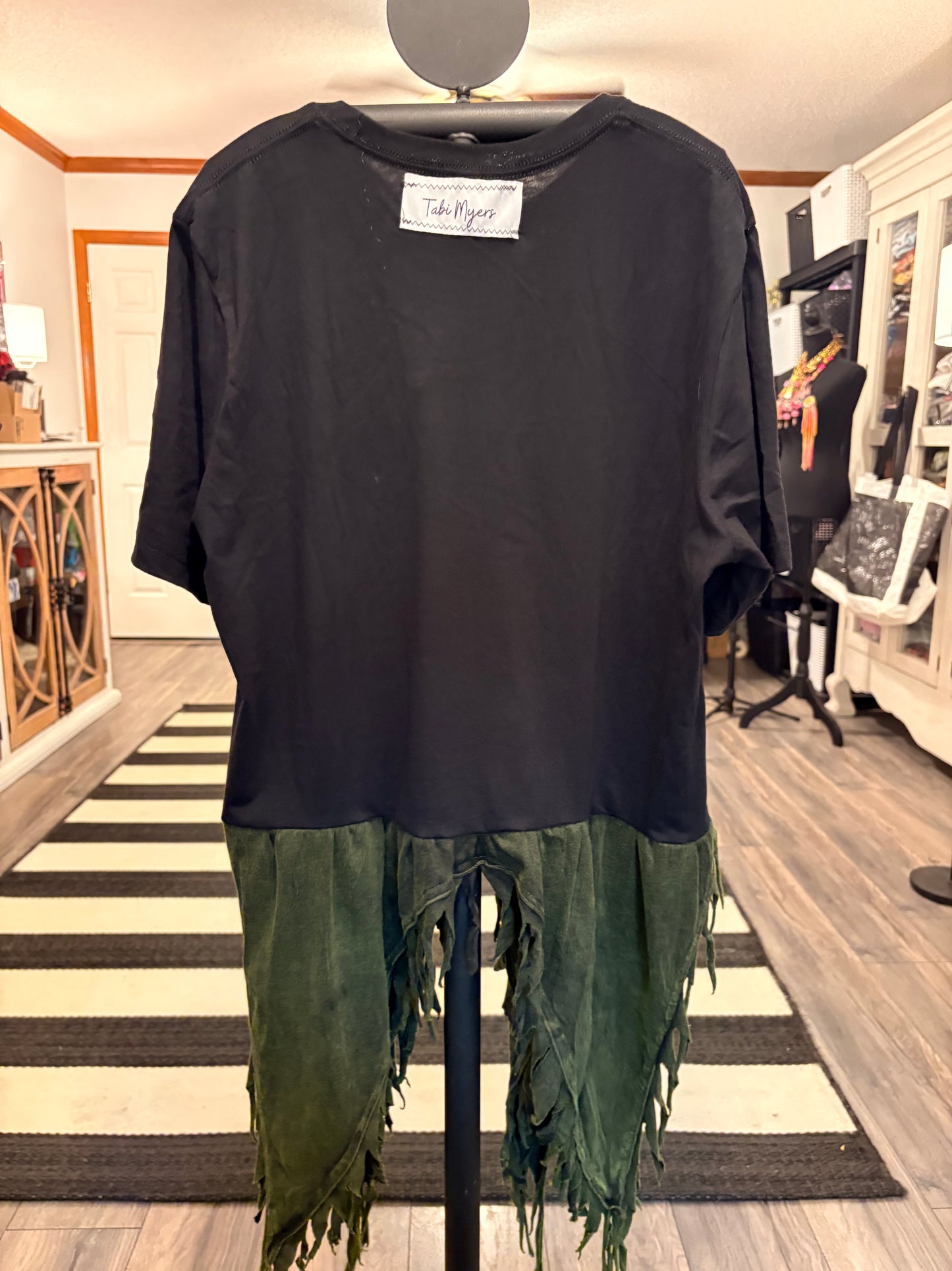 Rock and Roll Upcycled Fringed Bottom Tee Dress Fits a Small to XL