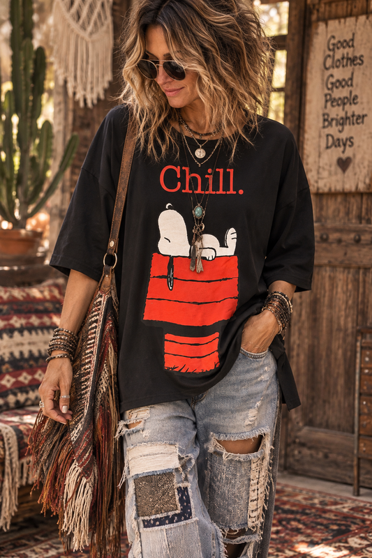 Chill Long Oversized Cut Off Tee With Side Slits