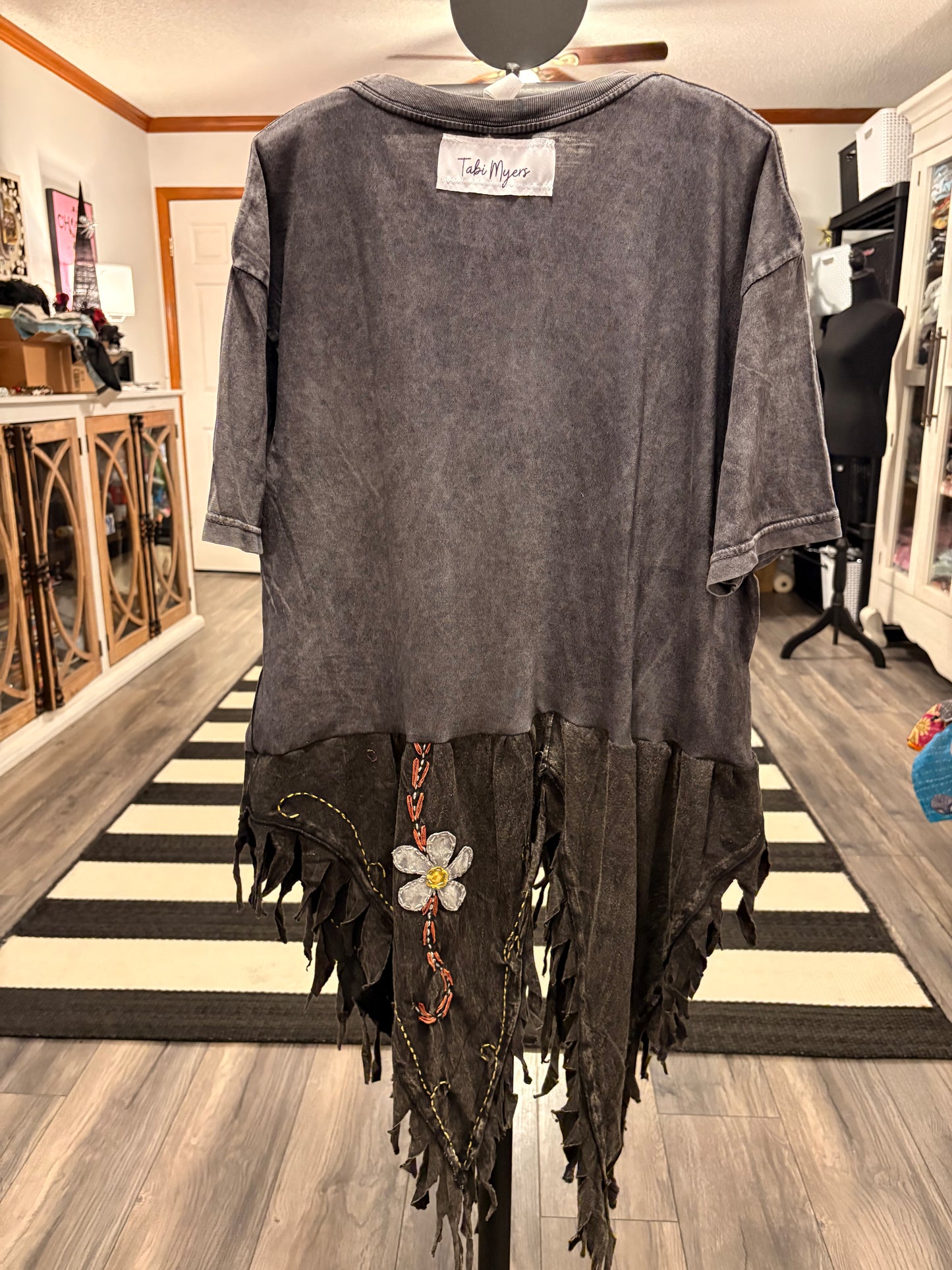 Dirty Daisy Upcycled Fringed Bottom Tee Dress Fits a Small to XL