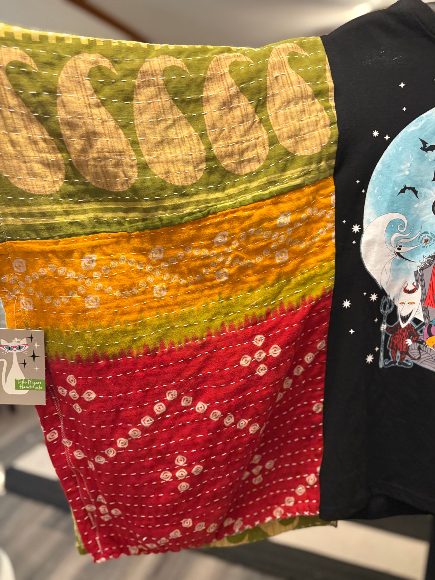 Nightmare Before Christmas Upcycled Vintage Kantha Poncho Tee Fits A Size Small to XL