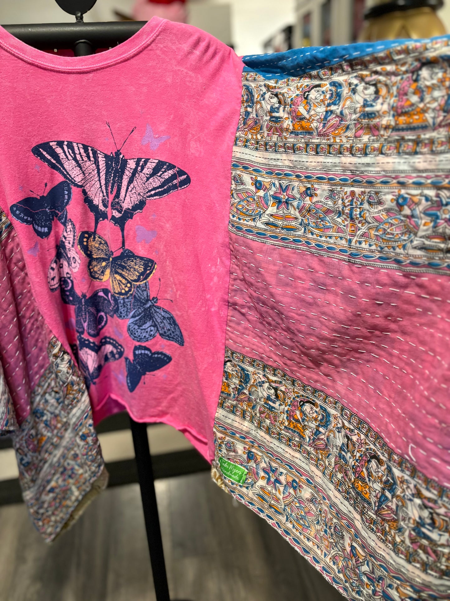 Change Upcycled Vintage Kantha Poncho Tee Fits A Size Small to 3X