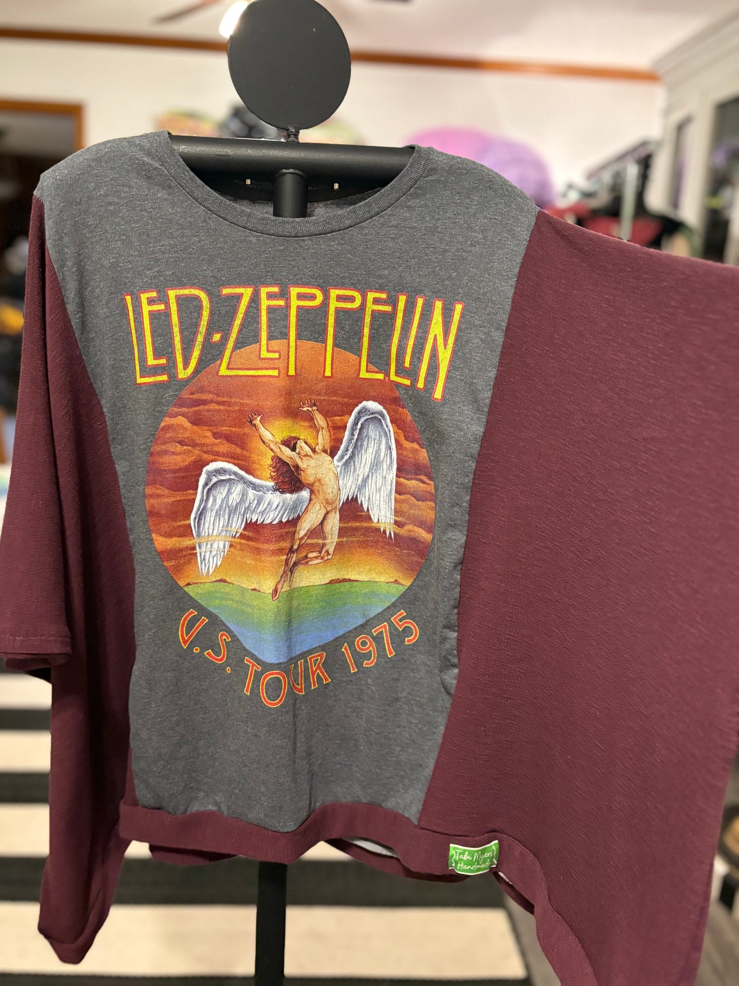 Zeppelin Upcycled Drop-Sleeve Knit Tee One Size Fits a Small to 2X