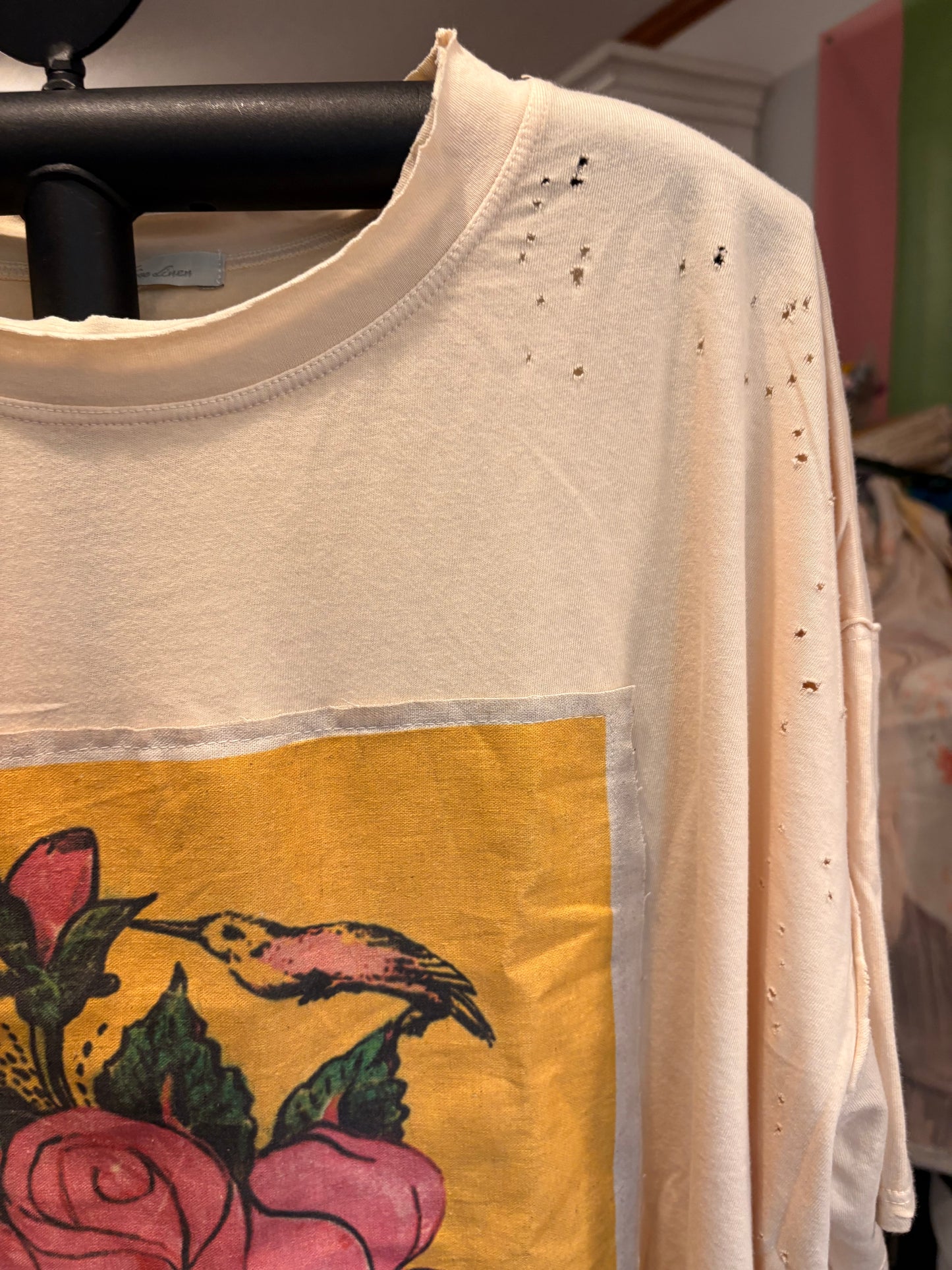 Tee with Colorful Patchwork Rose Print