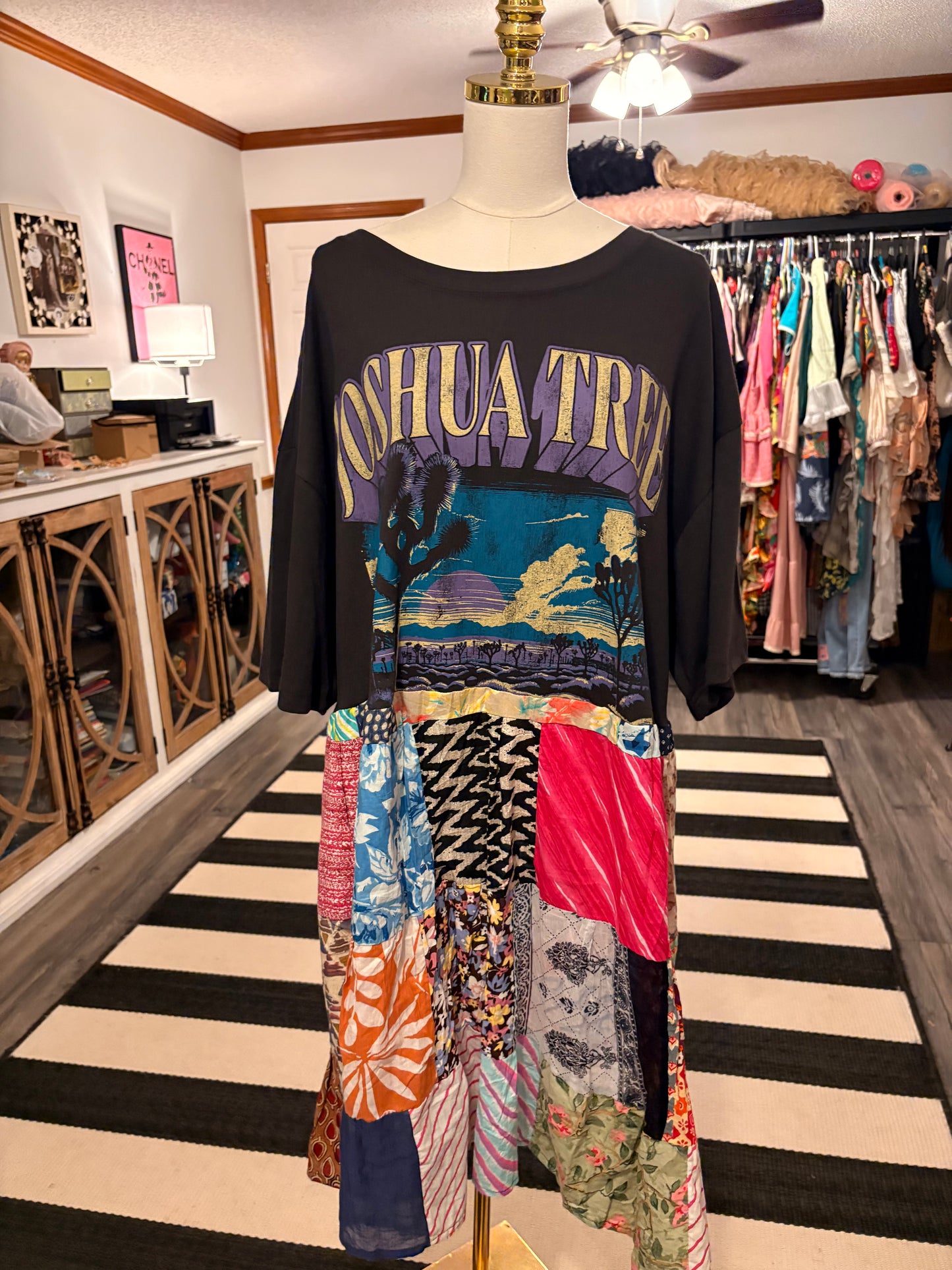 Joshua Tree Upcycled Vintage Patchwork Tee Dress Fits a Large to 2X